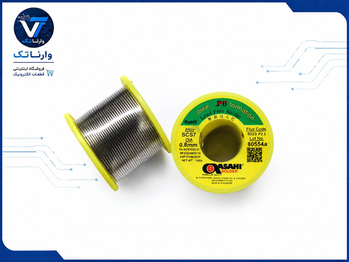 سیم قلع آساهی بدون سرب 0.8mm 100g Lead Free درجه یک